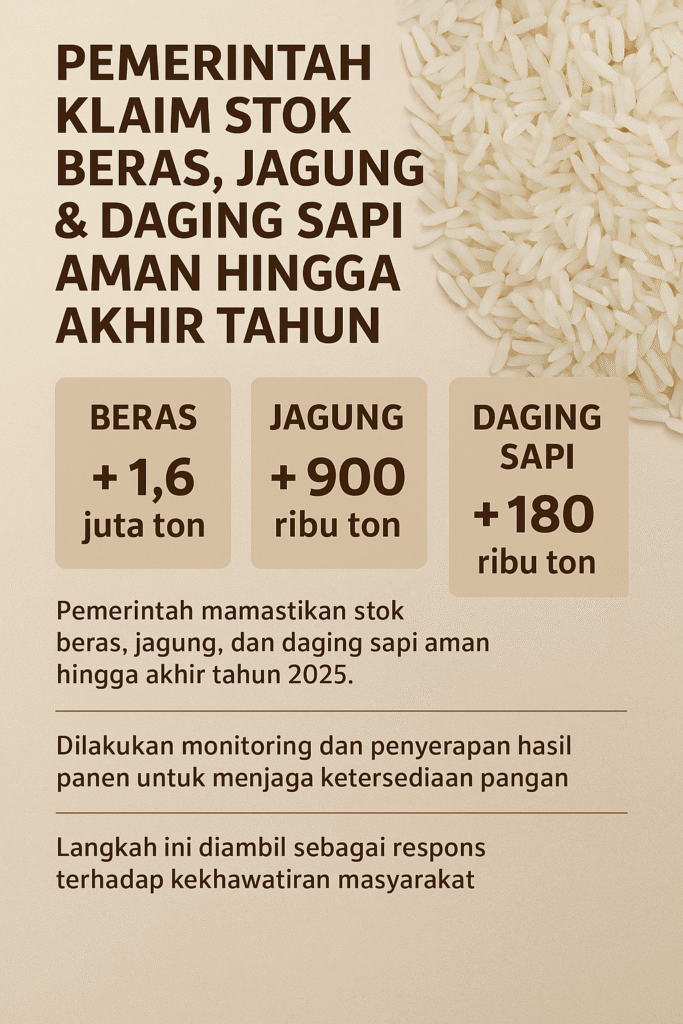 Pemerintah Klaim Stok Beras Jagung & Daging Sapi Aman hingga Akhir Tahun