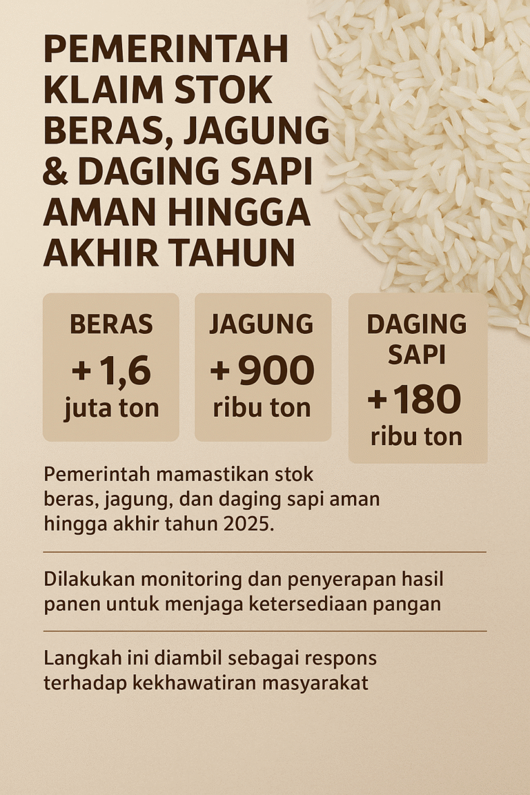 Pemerintah Klaim Stok Beras Jagung & Daging Sapi Aman hingga Akhir Tahun